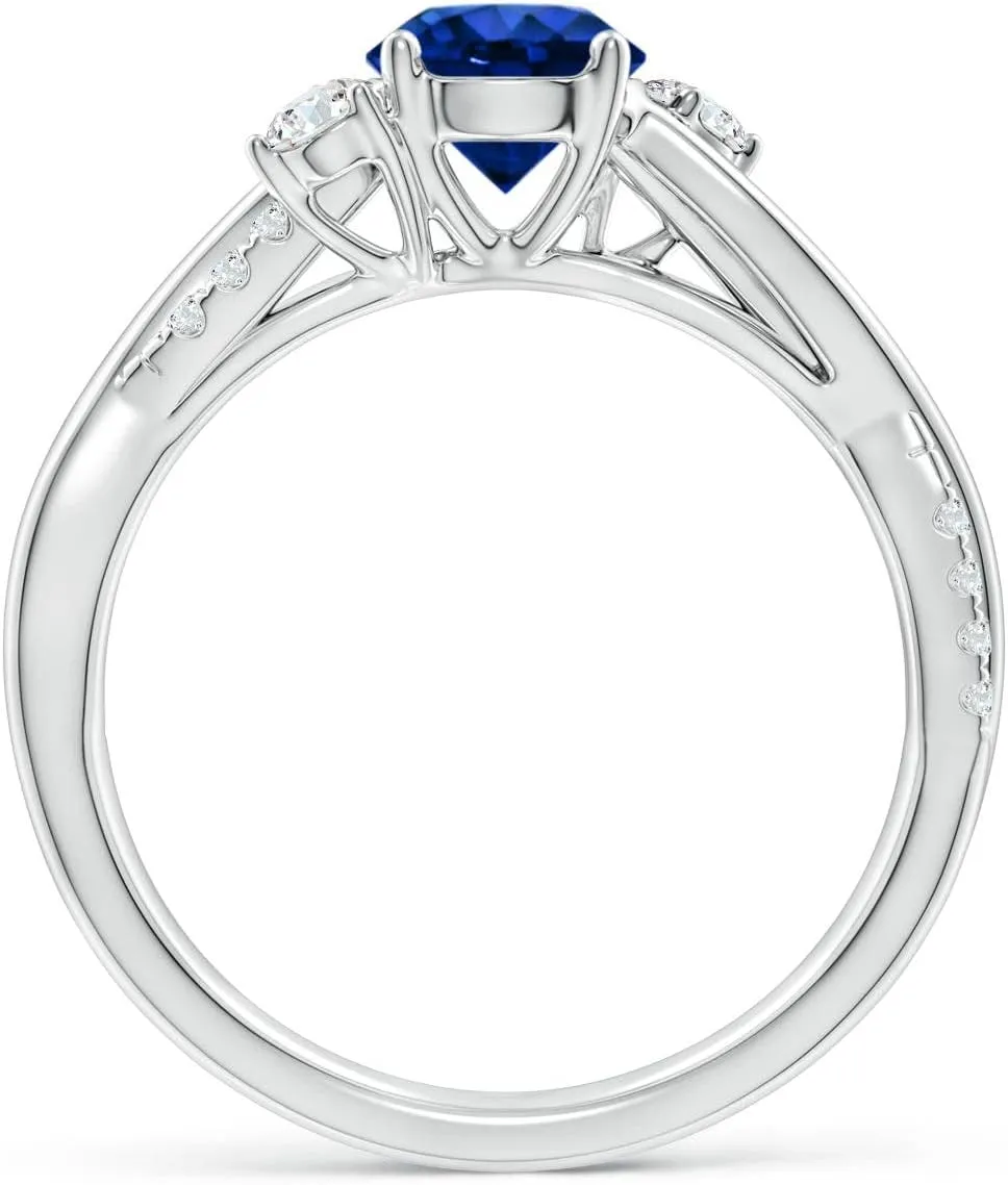 Angara Lab Grown Blue Sapphire & Lab Diamond Twisted Vine Ring in 14K Solid Gold/Platinum | September Birthstone, Birthday, Engagement, Anniversary, Wedding Jewelry Gift for Women