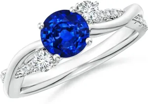 Angara Lab Grown Blue Sapphire & Lab Diamond Twisted Vine Ring in 14K Solid Gold/Platinum | September Birthstone, Birthday, Engagement, Anniversary, Wedding Jewelry Gift for Women