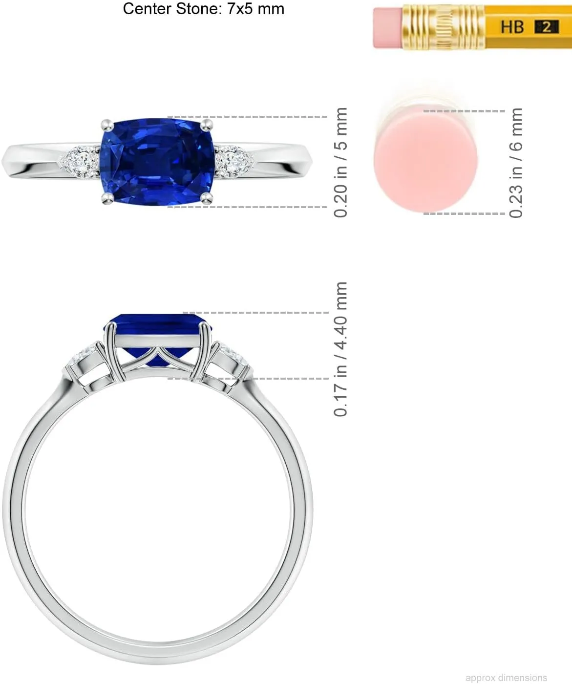 Angara Lab Grown Classic East-West Cushion Rectangular Blue Sapphire Side Stone Engagement Ring in 14K Solid Gold/Platinum | September Birthstone, Birthday, Anniversary Jewelry Gift for Women