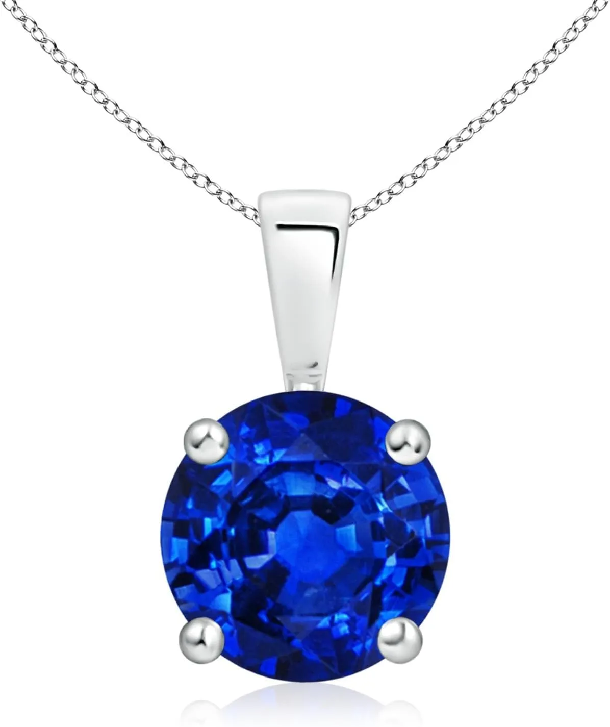 Angara Lab Grown Classic Round Blue Sapphire Solitaire Pendant in Silver / 14K Solid Gold/Platinum | September Birthstone, Birthday, Engagement, Anniversary, Wedding Jewelry Gift for Women