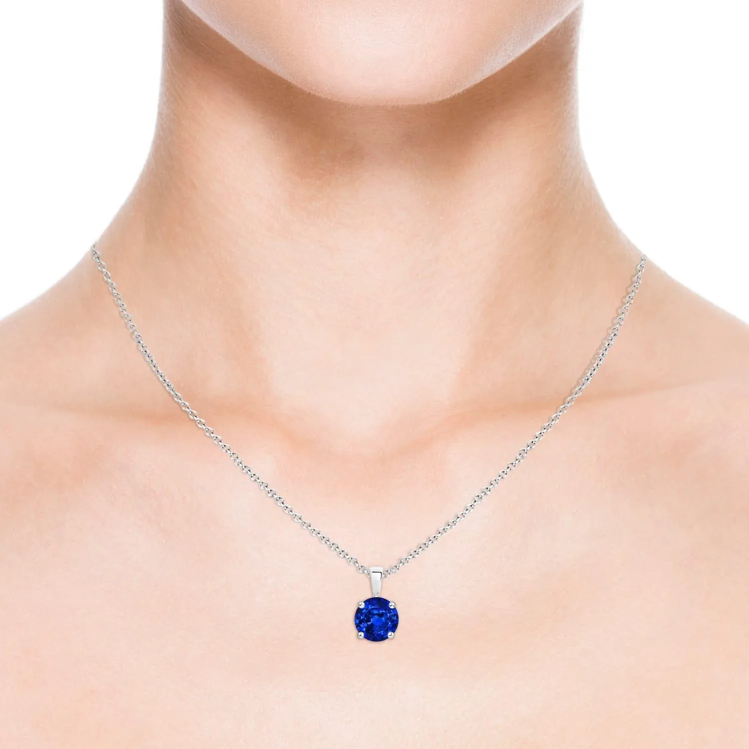 Angara Lab Grown Classic Round Blue Sapphire Solitaire Pendant in Silver / 14K Solid Gold/Platinum | September Birthstone, Birthday, Engagement, Anniversary, Wedding Jewelry Gift for Women