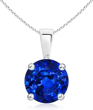 Angara Lab Grown Classic Round Blue Sapphire Solitaire Pendant in Silver / 14K Solid Gold/Platinum | September Birthstone, Birthday, Engagement, Anniversary, Wedding Jewelry Gift for Women