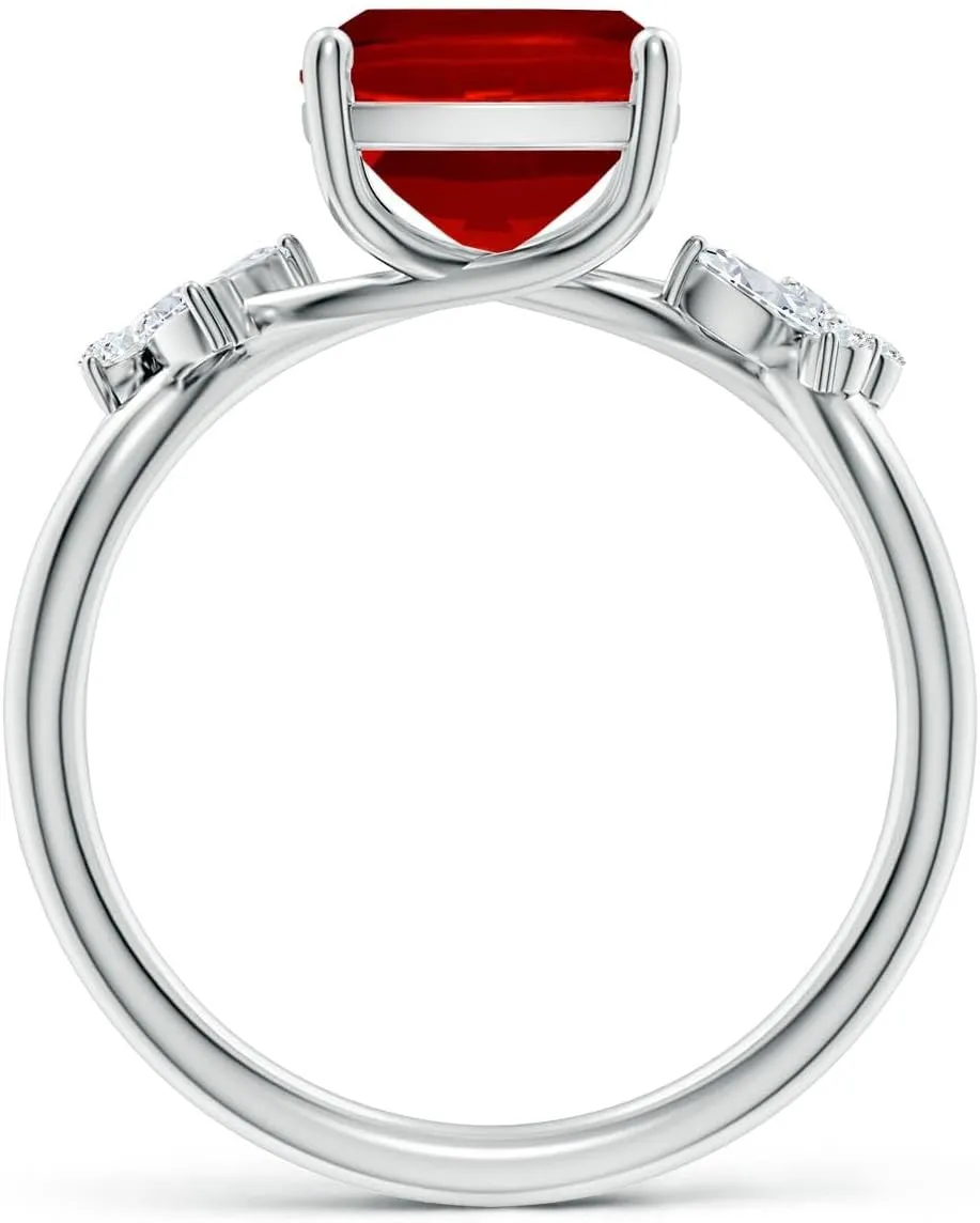 Angara Lab Grown Cushion Rectangular Ruby Butterfly Engagement Ring in 14K Solid Gold/Platinum | July Birthstone, Birthday, Anniversary, Wedding Jewelry Gift for Women