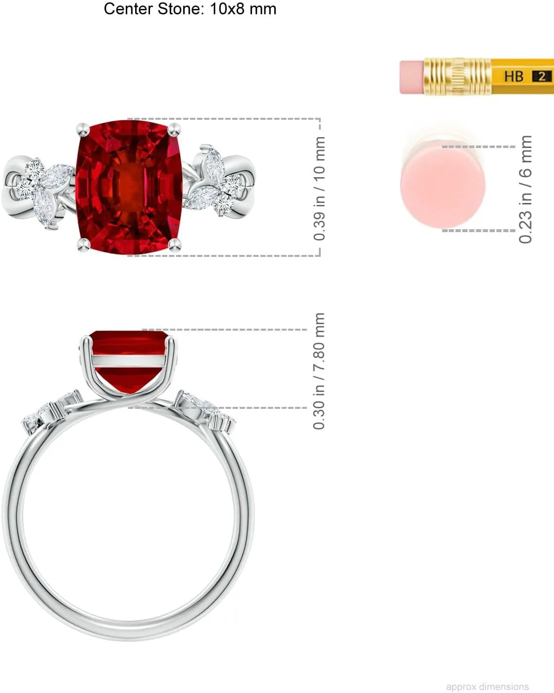 Angara Lab Grown Cushion Rectangular Ruby Butterfly Engagement Ring in 14K Solid Gold/Platinum | July Birthstone, Birthday, Anniversary, Wedding Jewelry Gift for Women