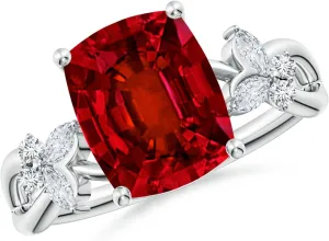 Angara Lab Grown Cushion Rectangular Ruby Butterfly Engagement Ring in 14K Solid Gold/Platinum | July Birthstone, Birthday, Anniversary, Wedding Jewelry Gift for Women