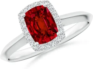 Angara Lab Grown Cushion Rectangular Ruby Halo Knife-Edge Shank Engagement Ring in 14K Solid Gold/Platinum | July Birthstone, Birthday, Anniversary, Wedding Jewelry Gift for Women
