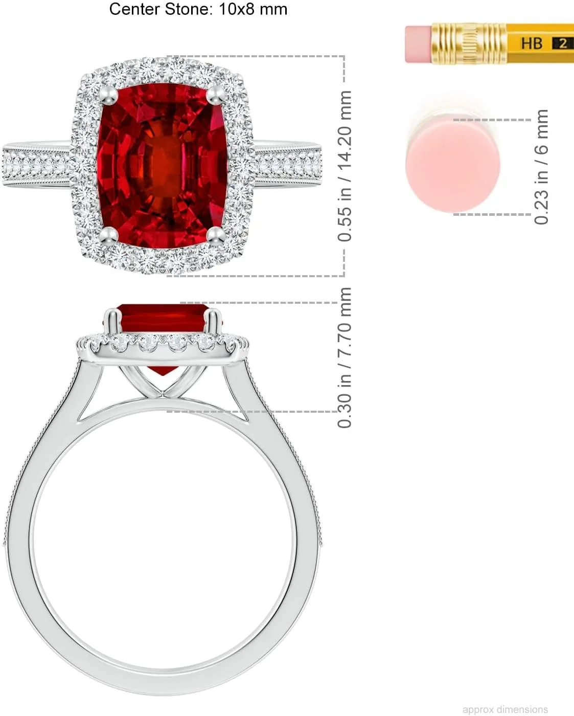 Angara Lab Grown Cushion Rectangular Ruby Reverse Tapered Shank Halo Engagement Ring in 14K Solid Gold/Platinum | July Birthstone, Birthday, Anniversary, Wedding Jewelry Gift for Women