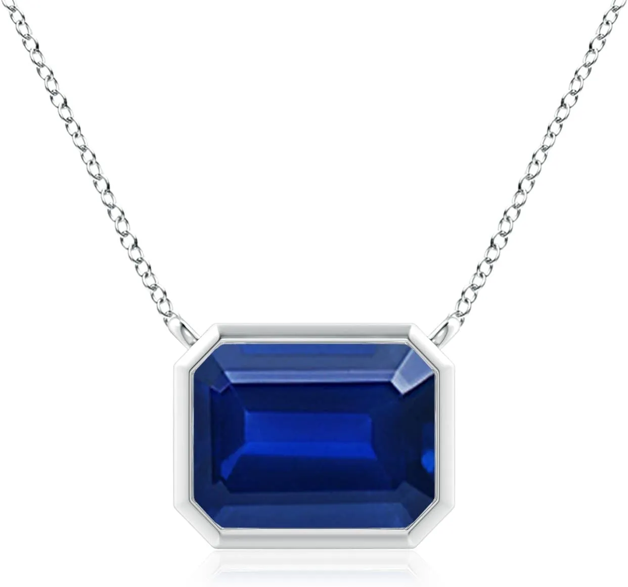 Angara Lab Grown East-West Bezel-Set Emerald-Cut Blue Sapphire Pendant in Silver / 14K Solid Gold/Platinum | September Birthstone, Birthday, Engagement, Anniversary, Wedding Jewelry Gift for Women