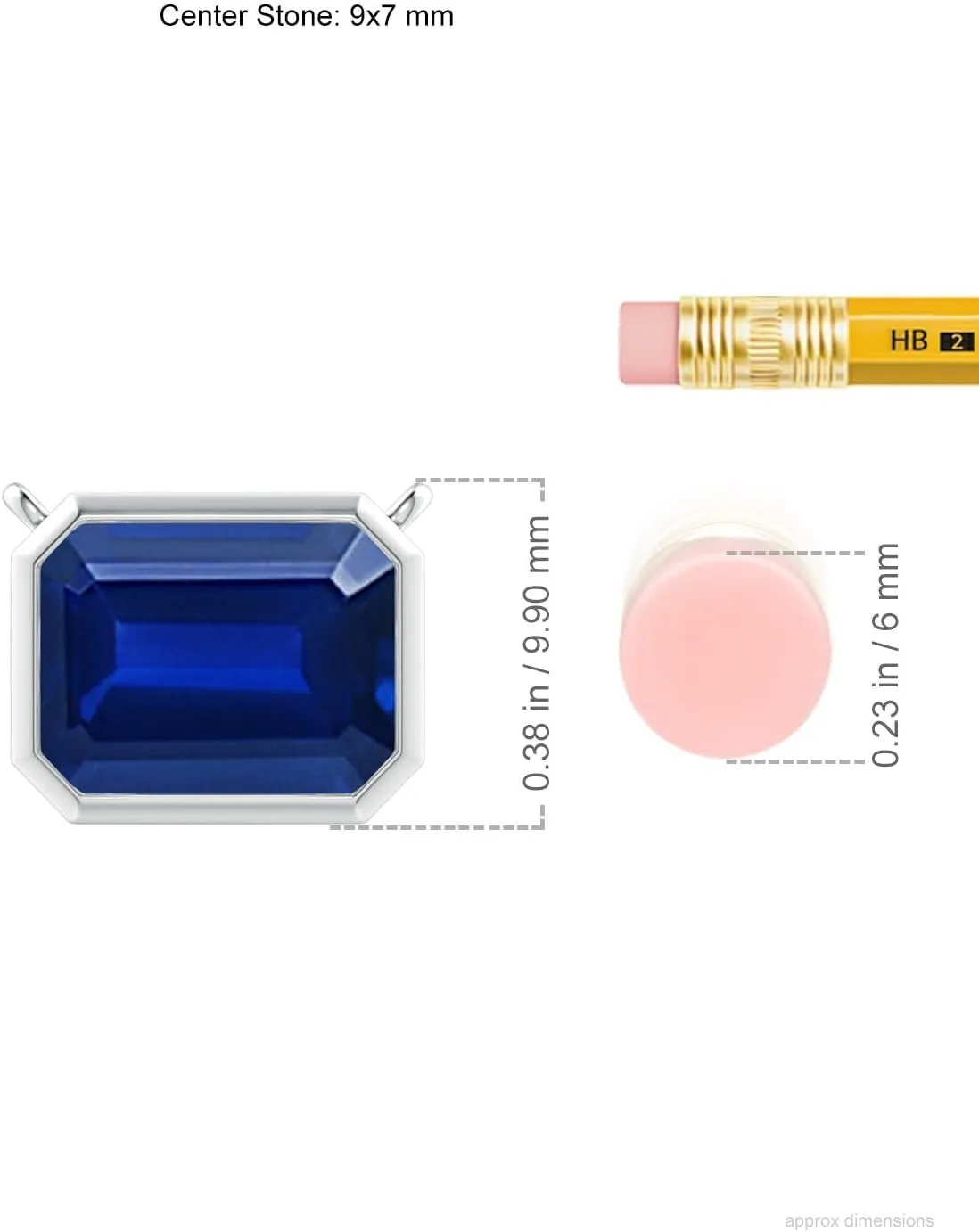 Angara Lab Grown East-West Bezel-Set Emerald-Cut Blue Sapphire Pendant in Silver / 14K Solid Gold/Platinum | September Birthstone, Birthday, Engagement, Anniversary, Wedding Jewelry Gift for Women