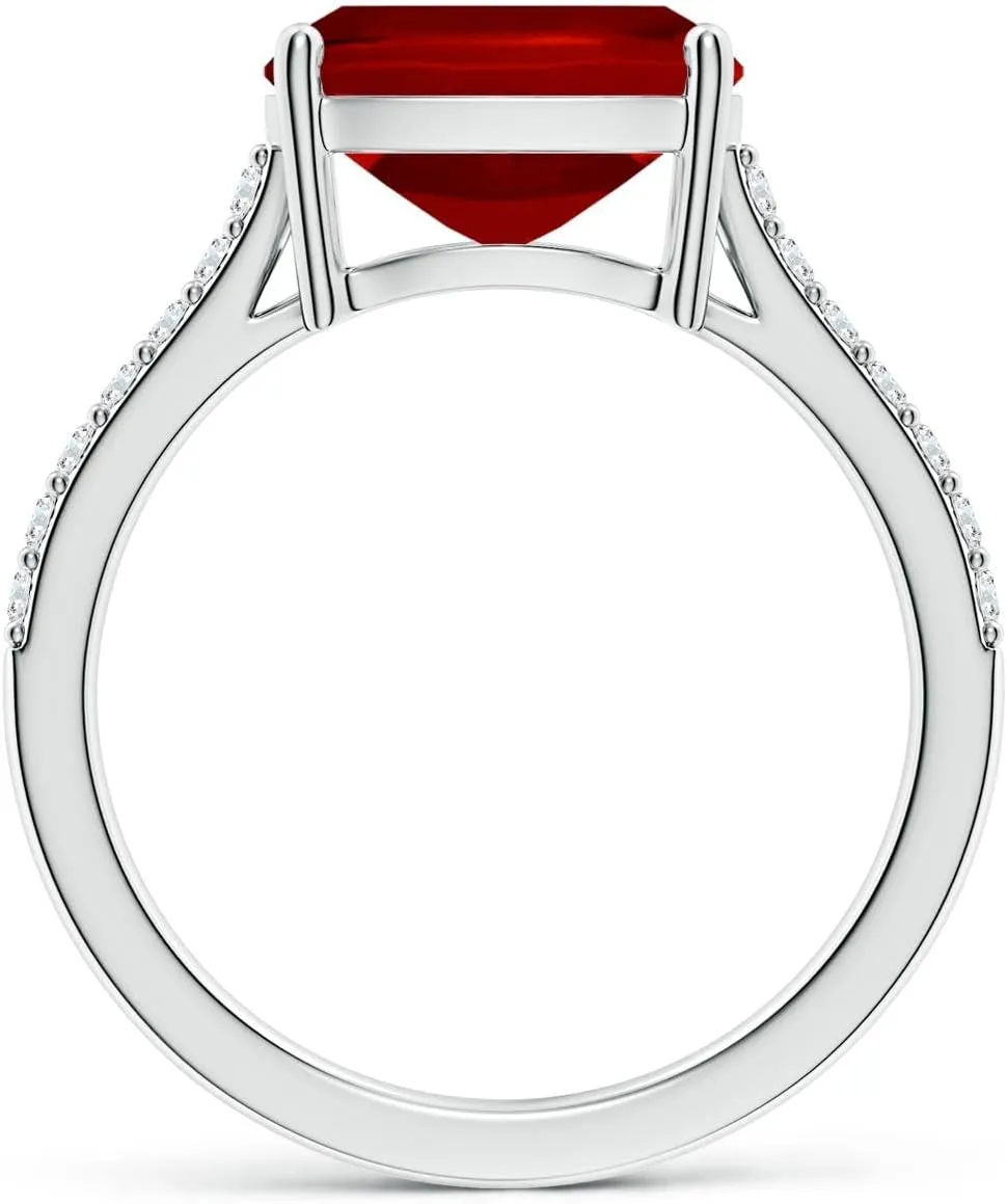 Angara Lab Grown East-West Cushion Rectangular Ruby Cathedral Engagement Ring in 14K Solid Gold/Platinum | July Birthstone, Birthday, Anniversary, Wedding Jewelry Gift for Women