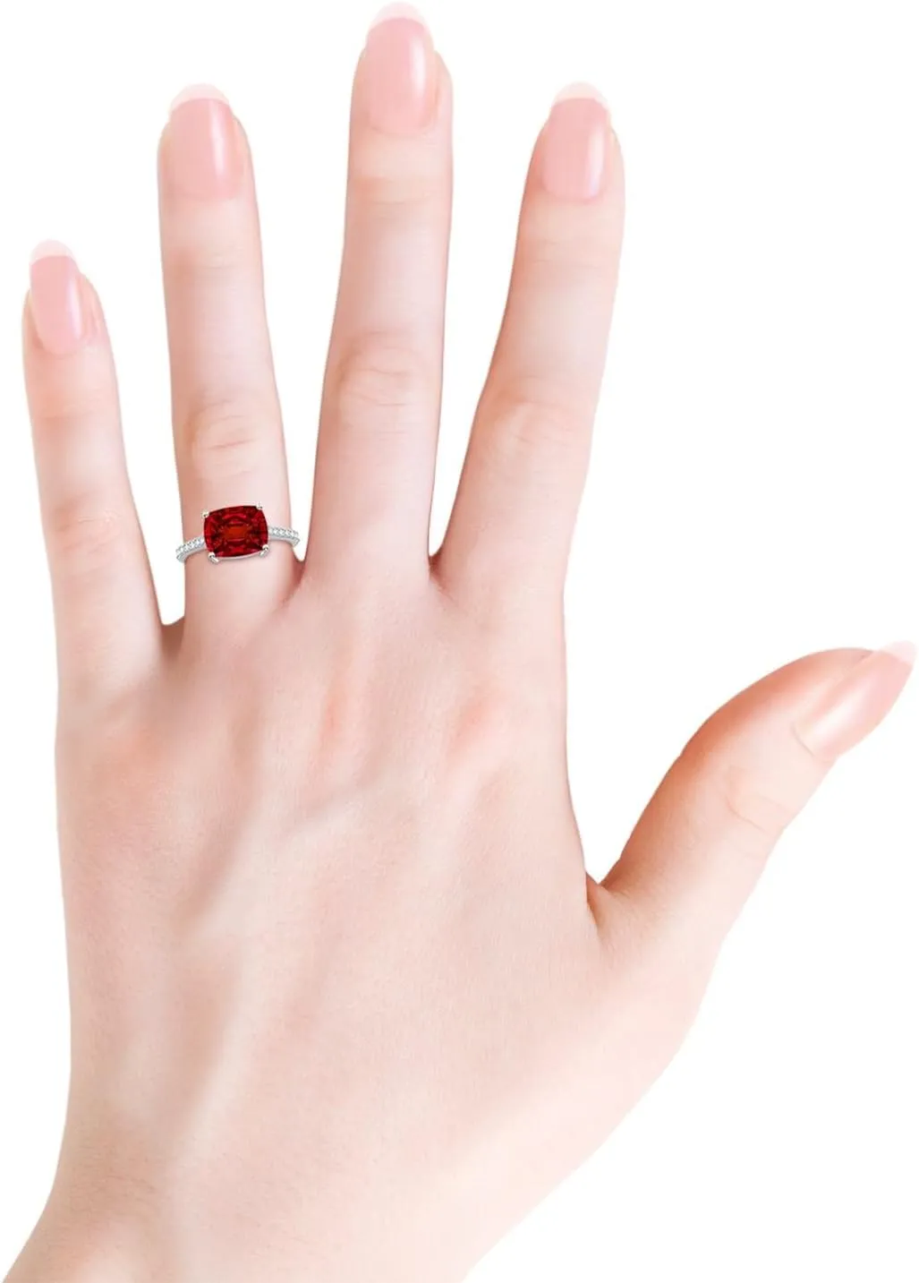 Angara Lab Grown East-West Cushion Rectangular Ruby Cathedral Engagement Ring in 14K Solid Gold/Platinum | July Birthstone, Birthday, Anniversary, Wedding Jewelry Gift for Women