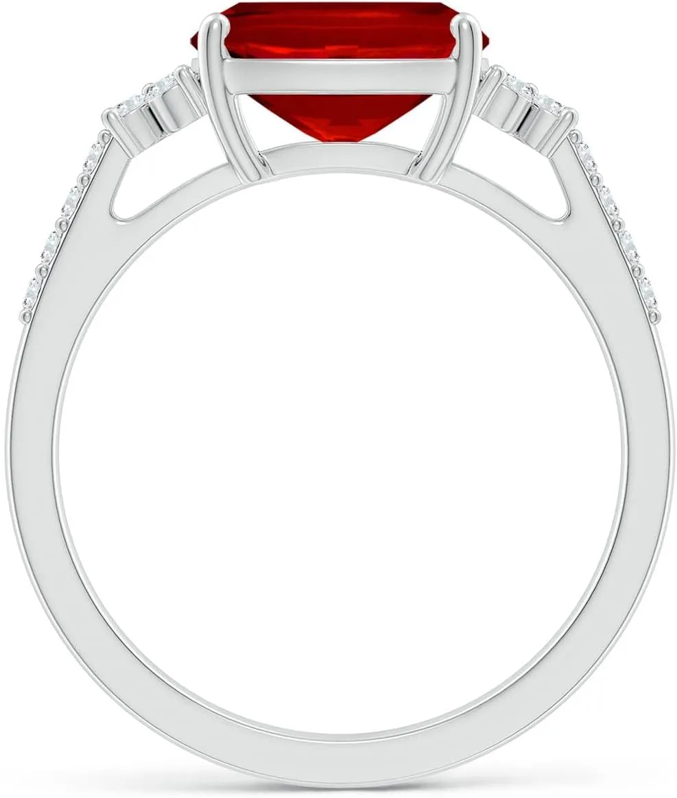 Angara Lab Grown East-West Cushion Rectangular Ruby Side Stone Engagement Ring in 14K Solid Gold/Platinum | July Birthstone, Birthday, Anniversary, Wedding Jewelry Gift for Women
