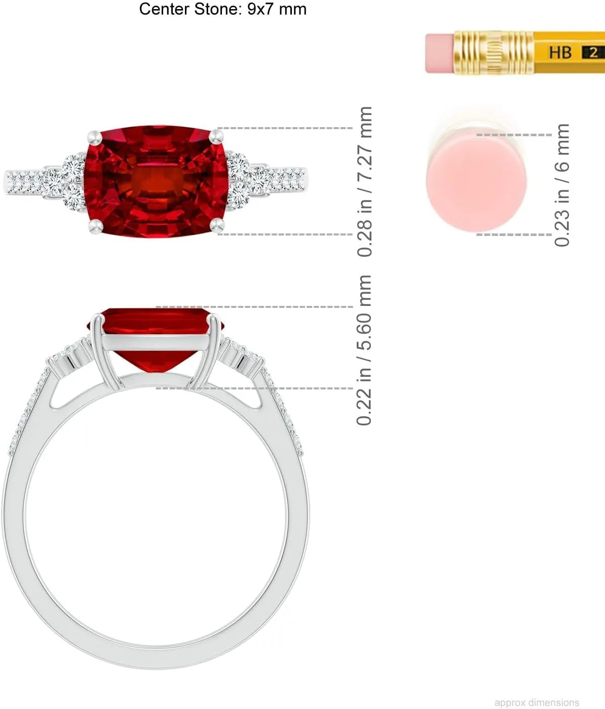Angara Lab Grown East-West Cushion Rectangular Ruby Side Stone Engagement Ring in 14K Solid Gold/Platinum | July Birthstone, Birthday, Anniversary, Wedding Jewelry Gift for Women