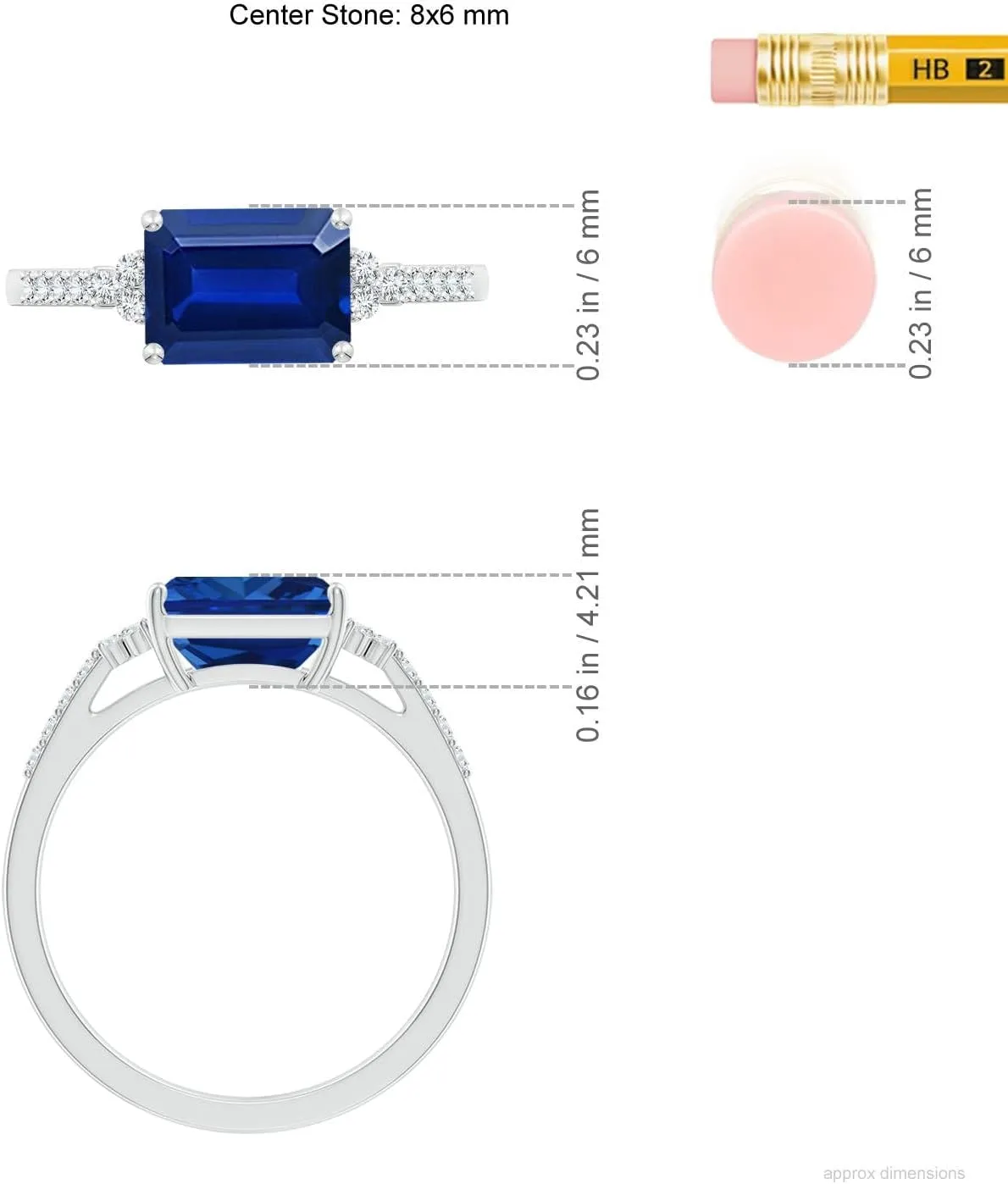 Angara Lab Grown East-West Emerald-Cut Blue Sapphire Side Stone Engagement Ring in 14K Solid Gold/Platinum | September Birthstone, Birthday, Anniversary, Wedding Jewelry Gift for Women