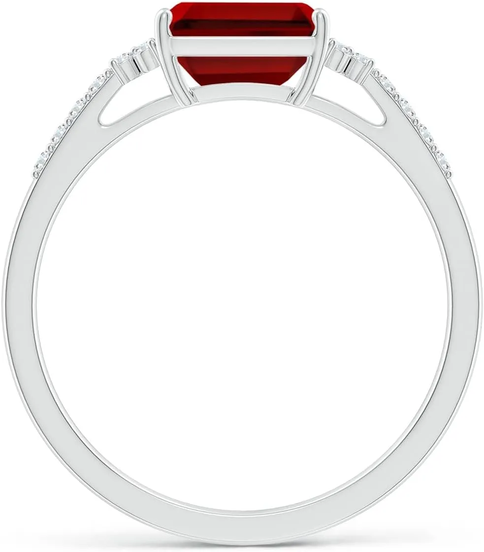 Angara Lab Grown East-West Emerald-Cut Ruby Side Stone Engagement Ring in 14K Solid Gold/Platinum | July Birthstone, Birthday, Anniversary, Wedding Jewelry Gift for Women