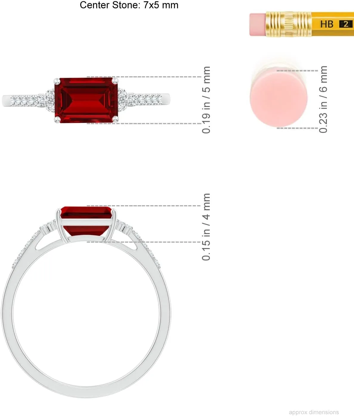 Angara Lab Grown East-West Emerald-Cut Ruby Side Stone Engagement Ring in 14K Solid Gold/Platinum | July Birthstone, Birthday, Anniversary, Wedding Jewelry Gift for Women