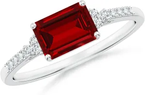 Angara Lab Grown East-West Emerald-Cut Ruby Side Stone Engagement Ring in 14K Solid Gold/Platinum | July Birthstone, Birthday, Anniversary, Wedding Jewelry Gift for Women