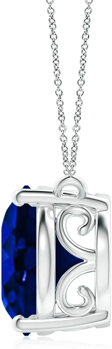 Angara Lab Grown East-West Oval Blue Sapphire Solitaire Pendant in Silver / 14K Solid Gold/Platinum | September Birthstone, Birthday, Engagement, Anniversary, Wedding Jewelry Gift for Women