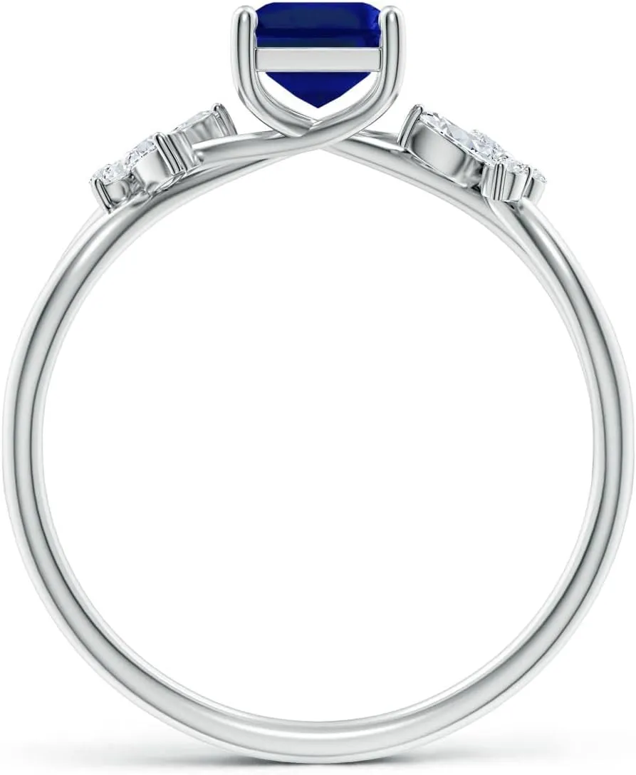 Angara Lab Grown Emerald-Cut Blue Sapphire Butterfly Engagement Ring in 14K Solid Gold/Platinum | September Birthstone, Birthday, Anniversary, Wedding Jewelry Gift for Women