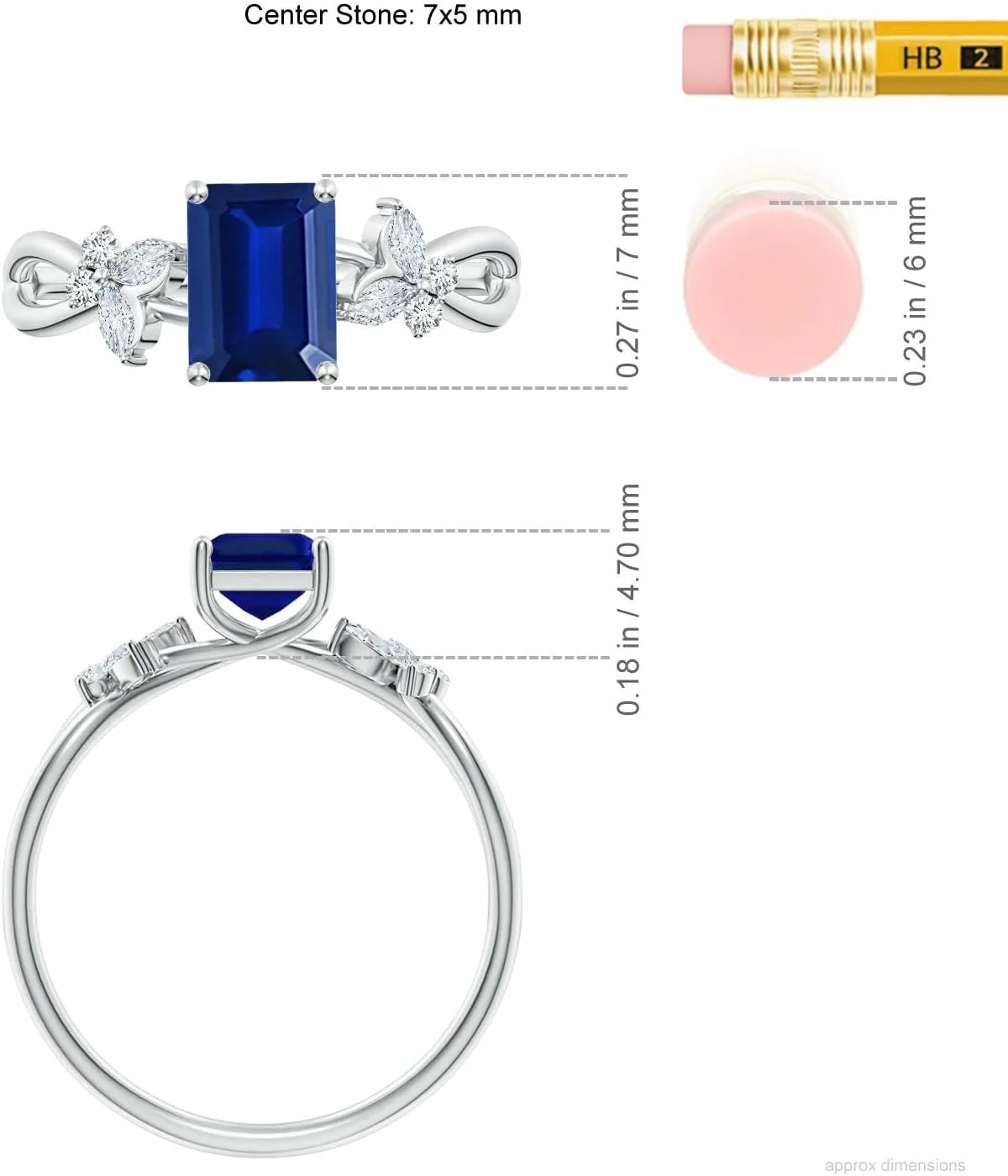 Angara Lab Grown Emerald-Cut Blue Sapphire Butterfly Engagement Ring in 14K Solid Gold/Platinum | September Birthstone, Birthday, Anniversary, Wedding Jewelry Gift for Women