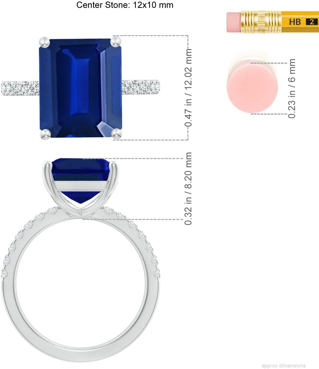 Angara Lab Grown Emerald-Cut Blue Sapphire Engagement Ring with Lab Diamonds in Silver / 14K Solid Gold/Platinum | September Birthstone, Birthday, Anniversary, Wedding Jewelry Gift for Women