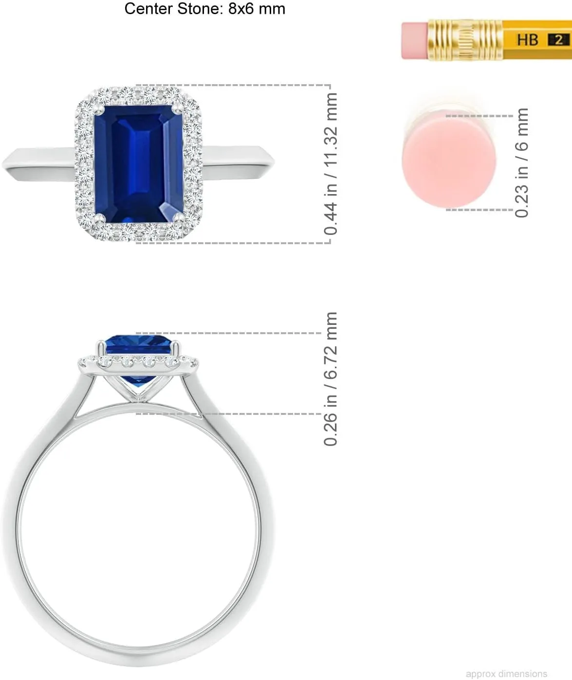 Angara Lab Grown Emerald-Cut Blue Sapphire Halo Knife-Edge Shank Engagement Ring in 14K Solid Gold/Platinum | September Birthstone, Birthday, Anniversary, Wedding Jewelry Gift for Women