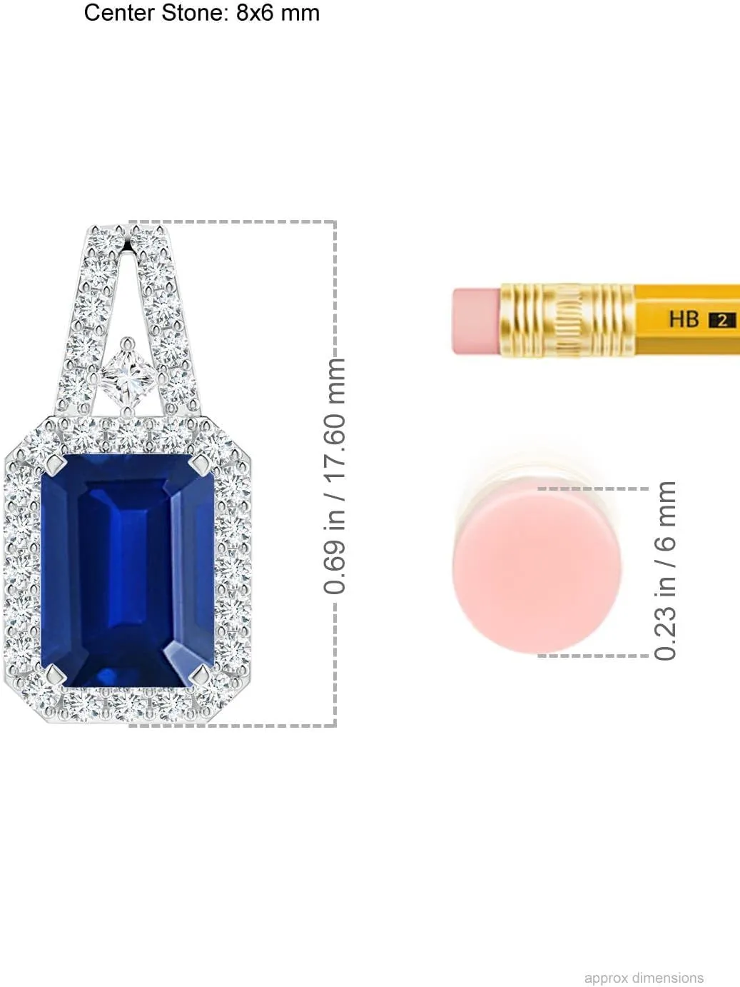 Angara Lab Grown Emerald-Cut Blue Sapphire Halo Pendant in Silver / 14K Solid Gold/Platinum | September Birthstone, Birthday, Engagement, Anniversary, Wedding Jewelry Gift for Women