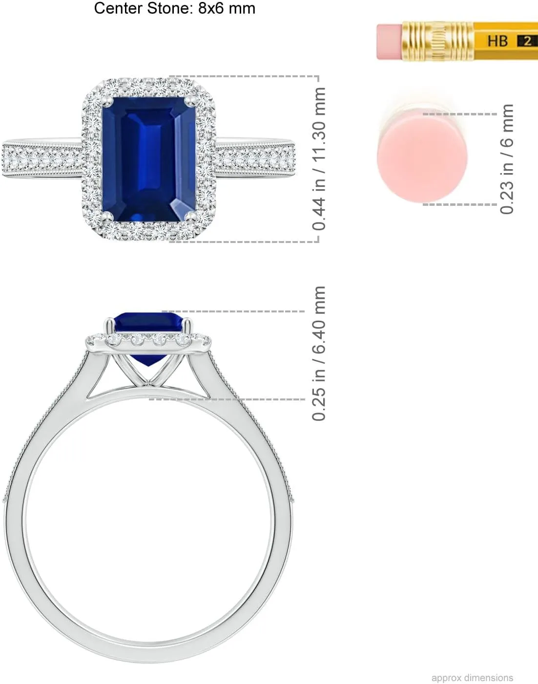 Angara Lab Grown Emerald-Cut Blue Sapphire Reverse Tapered Shank Halo Engagement Ring in 14K Solid Gold/Platinum | September Birthstone, Birthday, Anniversary, Wedding Jewelry Gift for Women