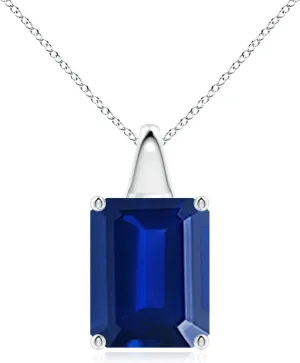 Angara Lab Grown Emerald-Cut Blue Sapphire Solitaire Pendant in 14K Solid Gold/Platinum | September Birthstone, Birthday, Engagement, Anniversary, Wedding Jewelry Gift for Women