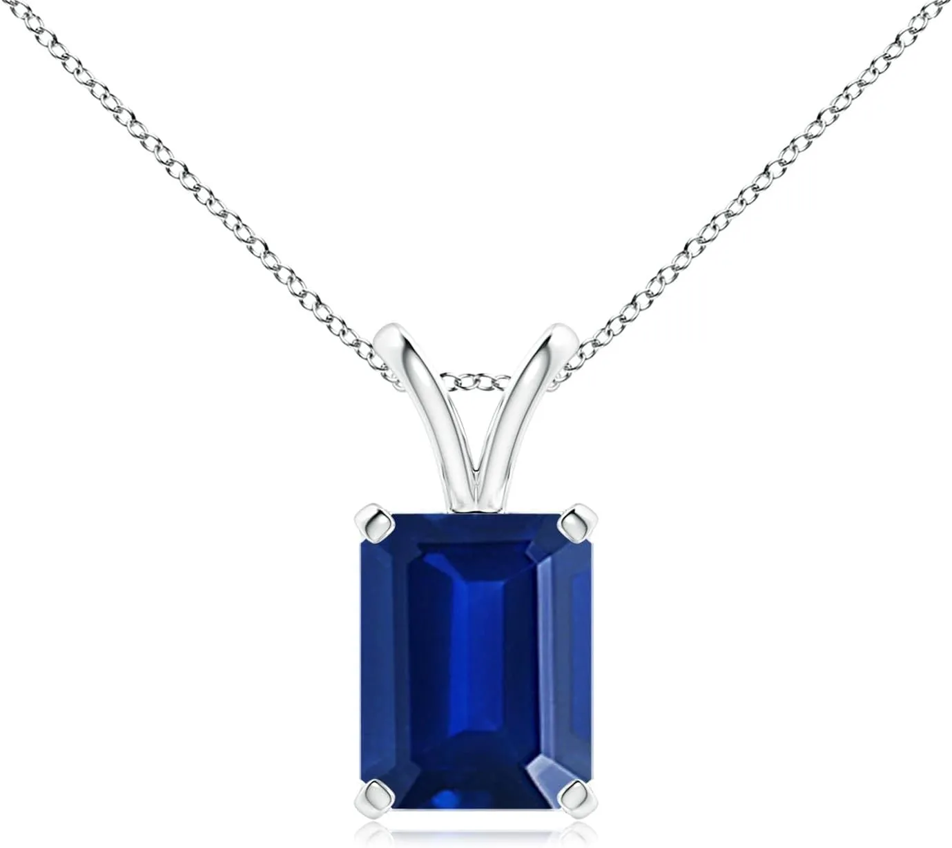 Angara Lab Grown Emerald-Cut Blue Sapphire Solitaire V-Bale Pendant in 14K Solid Gold/Platinum | September Birthstone, Birthday, Engagement, Anniversary, Wedding Jewelry Gift for Women