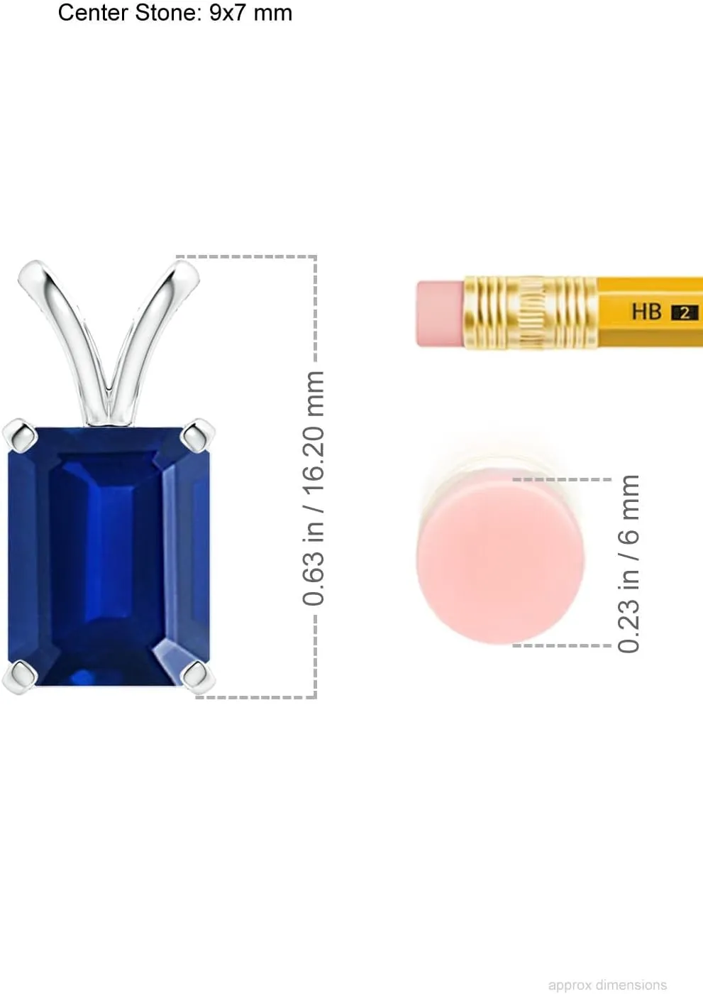 Angara Lab Grown Emerald-Cut Blue Sapphire Solitaire V-Bale Pendant in 14K Solid Gold/Platinum | September Birthstone, Birthday, Engagement, Anniversary, Wedding Jewelry Gift for Women