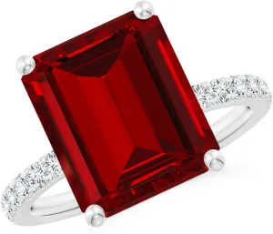 Angara Lab Grown Emerald-Cut Ruby Engagement Ring with Lab Diamonds in Silver / 14K Solid Gold/Platinum | July Birthstone, Birthday, Anniversary, Wedding Jewelry Gift for Women