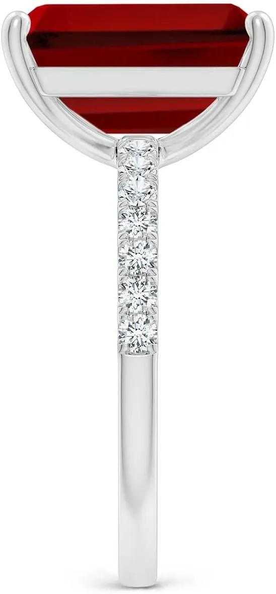 Angara Lab Grown Emerald-Cut Ruby Engagement Ring with Lab Diamonds in Silver / 14K Solid Gold/Platinum | July Birthstone, Birthday, Anniversary, Wedding Jewelry Gift for Women