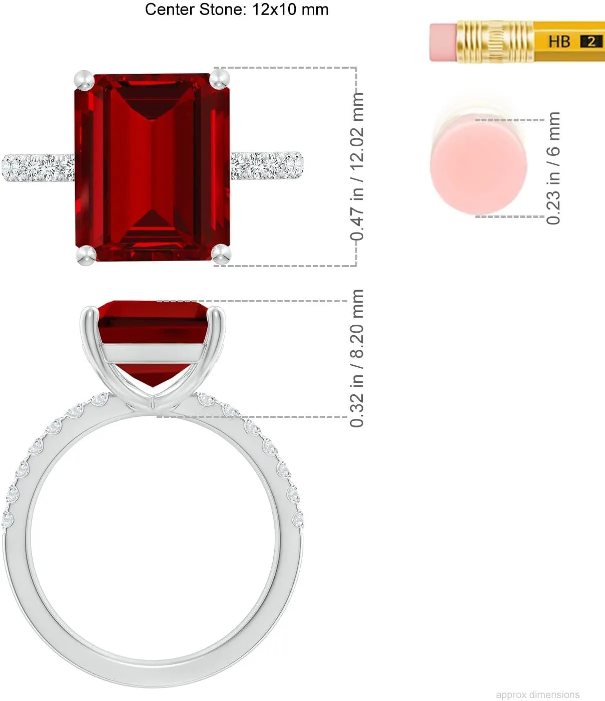 Angara Lab Grown Emerald-Cut Ruby Engagement Ring with Lab Diamonds in Silver / 14K Solid Gold/Platinum | July Birthstone, Birthday, Anniversary, Wedding Jewelry Gift for Women