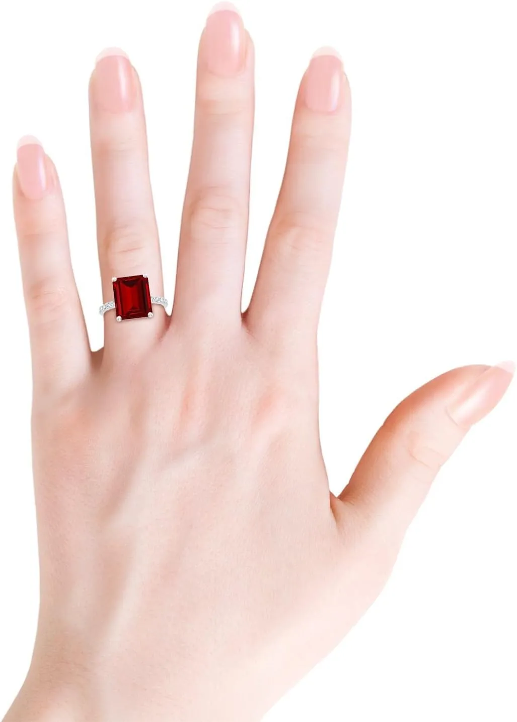 Angara Lab Grown Emerald-Cut Ruby Engagement Ring with Lab Diamonds in Silver / 14K Solid Gold/Platinum | July Birthstone, Birthday, Anniversary, Wedding Jewelry Gift for Women