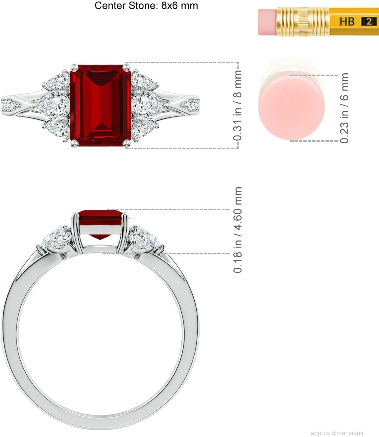 Angara Lab Grown Emerald-Cut Ruby Engagement Ring with Lab Pear Diamonds in 14K Solid Gold/Platinum | July Birthstone, Birthday, Anniversary, Wedding Jewelry Gift for Women