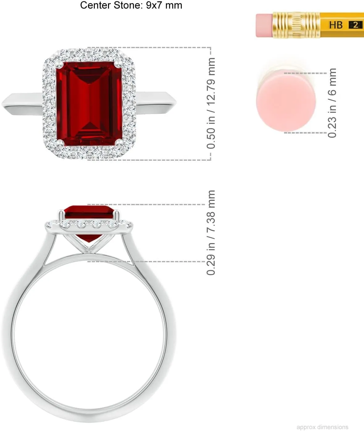 Angara Lab Grown Emerald-Cut Ruby Halo Knife-Edge Shank Engagement Ring in 14K Solid Gold/Platinum | July Birthstone, Birthday, Anniversary, Wedding Jewelry Gift for Women