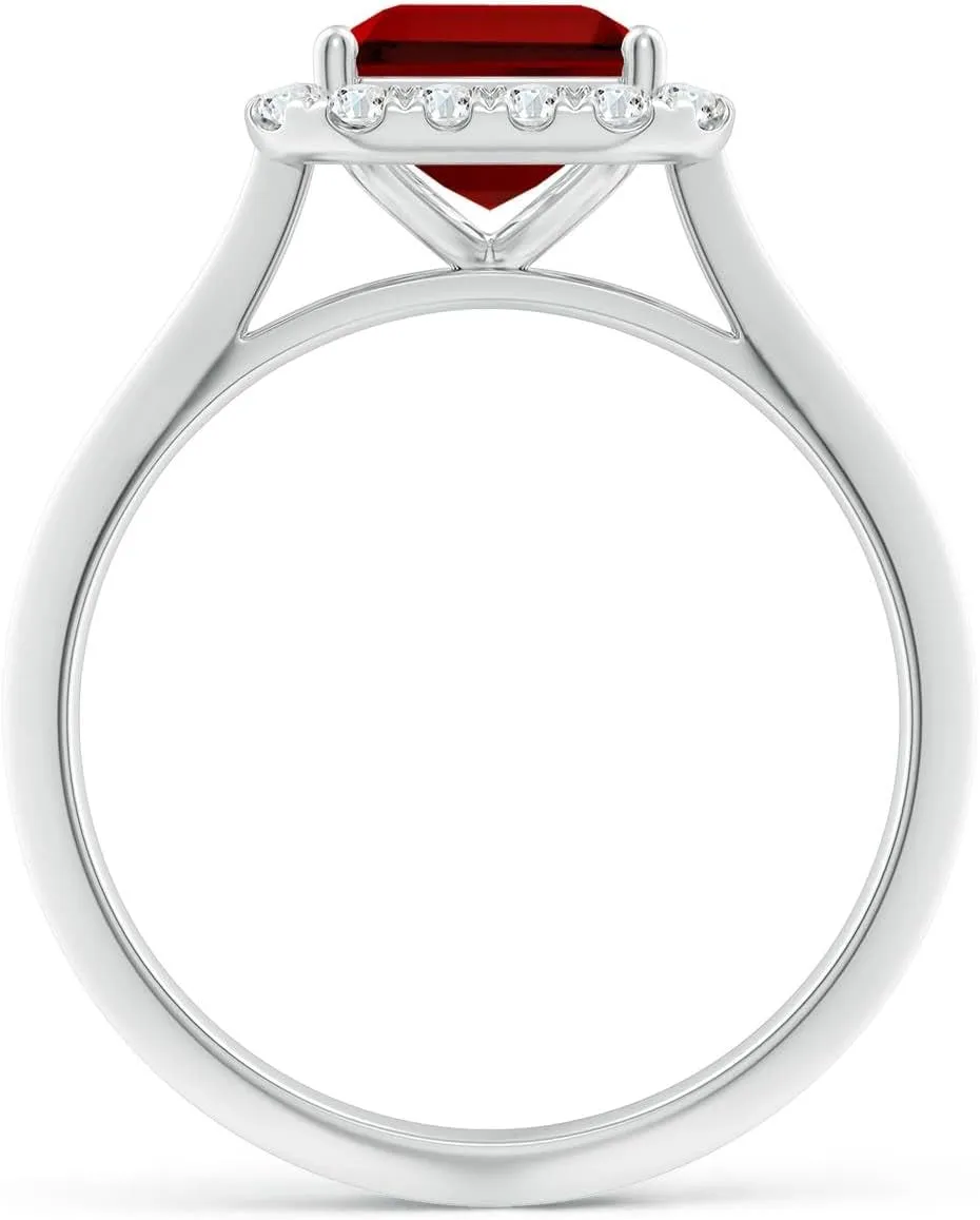Angara Lab Grown Emerald-Cut Ruby Halo Knife-Edge Shank Engagement Ring in 14K Solid Gold/Platinum | July Birthstone, Birthday, Anniversary, Wedding Jewelry Gift for Women