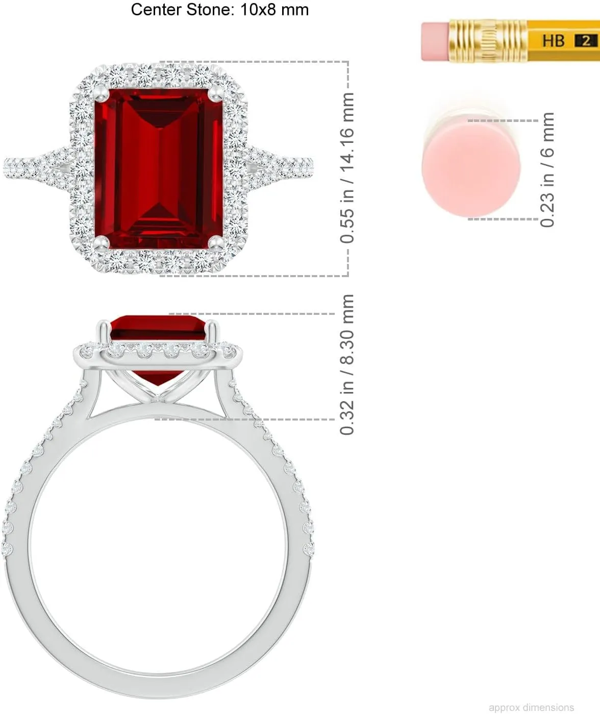 Angara Lab Grown Emerald-Cut Ruby Halo Split Shank Engagement Ring in 14K Solid Gold/Platinum | July Birthstone, Birthday, Anniversary, Wedding Jewelry Gift for Women