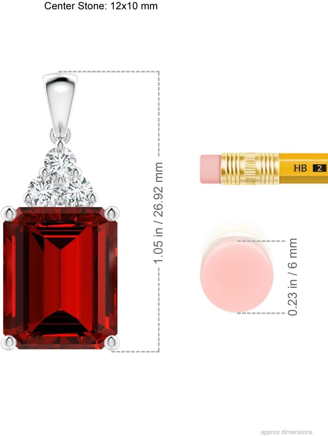 Angara Lab Grown Emerald-Cut Ruby Pendant with Lab Diamond Trio in Silver / 14K Solid Gold/Platinum | July Birthstone, Birthday, Engagement, Anniversary, Wedding Jewelry Gift for Women