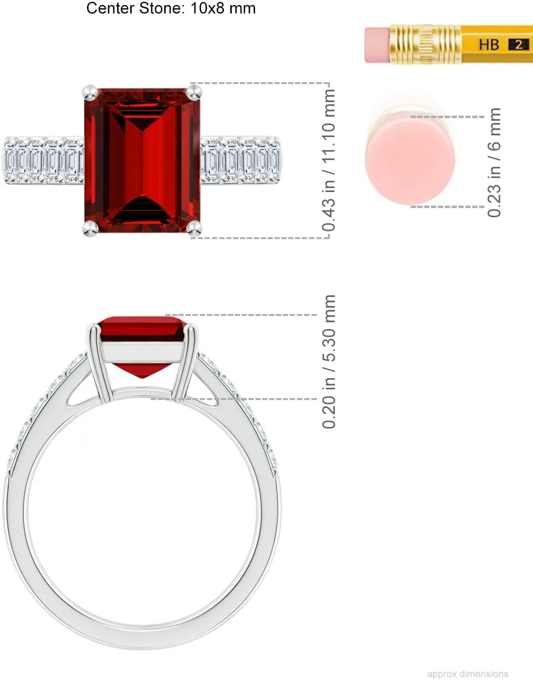 Angara Lab Grown Emerald-Cut Ruby Ring with Diamond Accents in Silver / 14K Solid Gold/Platinum | July Birthstone, Birthday, Engagement, Anniversary, Wedding Jewelry Gift for Women