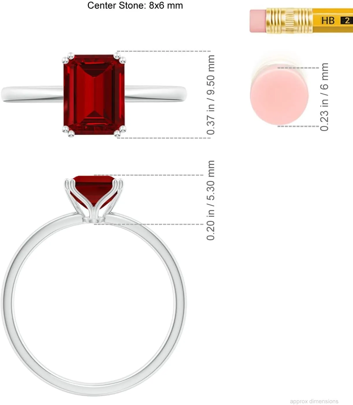 Angara Lab Grown Emerald-Cut Ruby Solitaire Classic Engagement Ring in 14K Solid Gold/Platinum | July Birthstone, Birthday, Anniversary, Wedding Jewelry Gift for Women