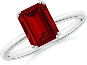Angara Lab Grown Emerald-Cut Ruby Solitaire Classic Engagement Ring in 14K Solid Gold/Platinum | July Birthstone, Birthday, Anniversary, Wedding Jewelry Gift for Women