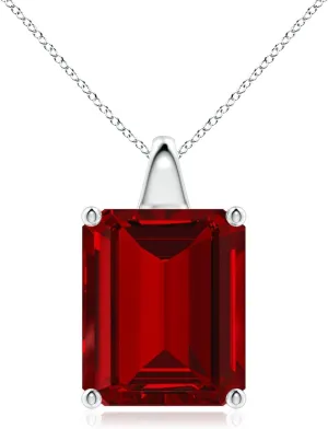 Angara Lab Grown Emerald-Cut Ruby Solitaire Pendant in 14K Solid Gold/Platinum | July Birthstone, Birthday, Engagement, Anniversary, Wedding Jewelry Gift for Women