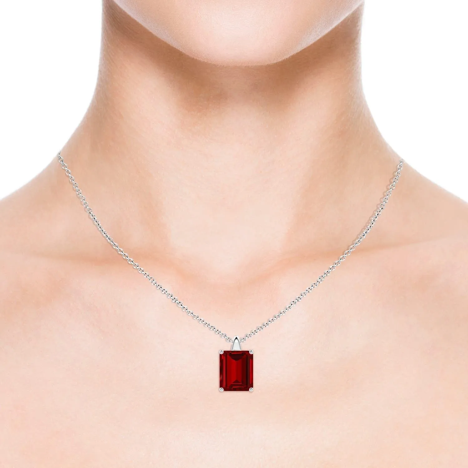 Angara Lab Grown Emerald-Cut Ruby Solitaire Pendant in 14K Solid Gold/Platinum | July Birthstone, Birthday, Engagement, Anniversary, Wedding Jewelry Gift for Women