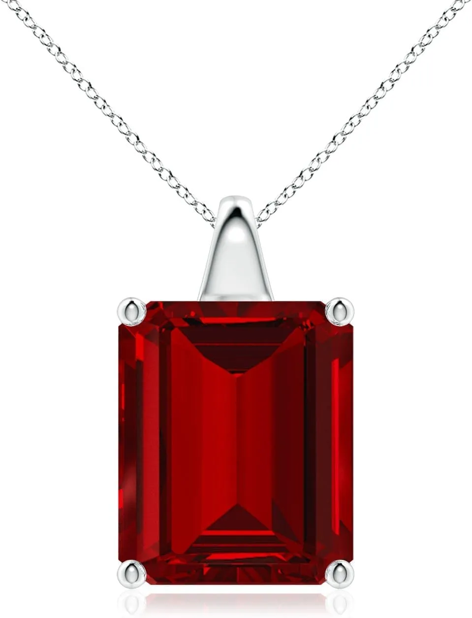 Angara Lab Grown Emerald-Cut Ruby Solitaire Pendant in 14K Solid Gold/Platinum | July Birthstone, Birthday, Engagement, Anniversary, Wedding Jewelry Gift for Women