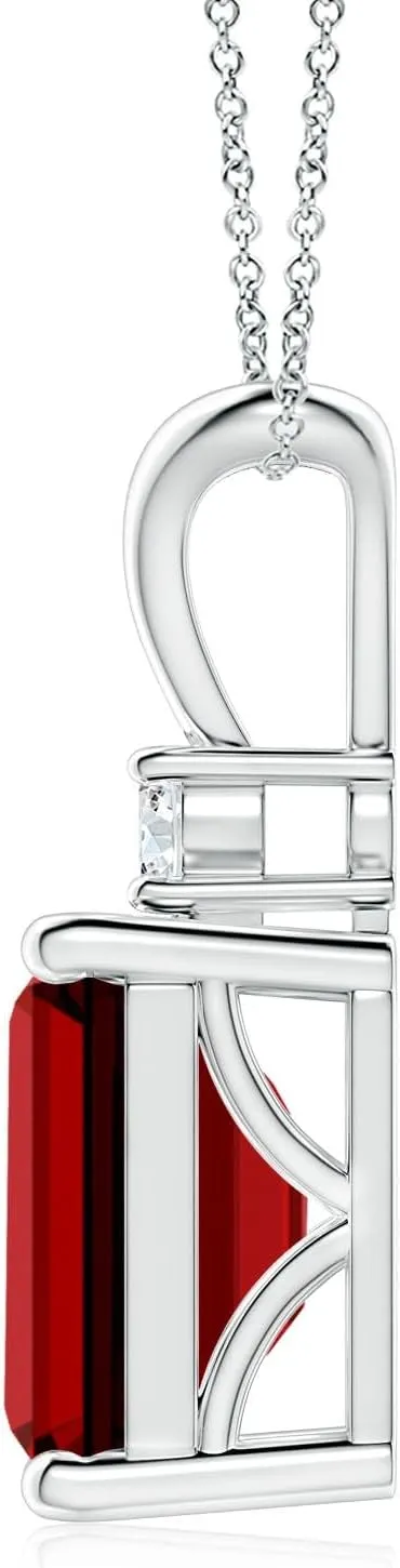Angara Lab Grown Emerald-Cut Ruby Solitaire Pendant with Diamond in Silver / 14K Solid Gold/Platinum | July Birthstone, Birthday, Engagement, Anniversary, Wedding Jewelry Gift for Women