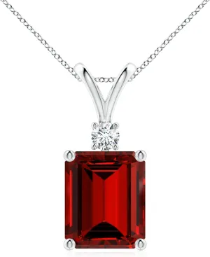 Angara Lab Grown Emerald-Cut Ruby Solitaire Pendant with Diamond in Silver / 14K Solid Gold/Platinum | July Birthstone, Birthday, Engagement, Anniversary, Wedding Jewelry Gift for Women