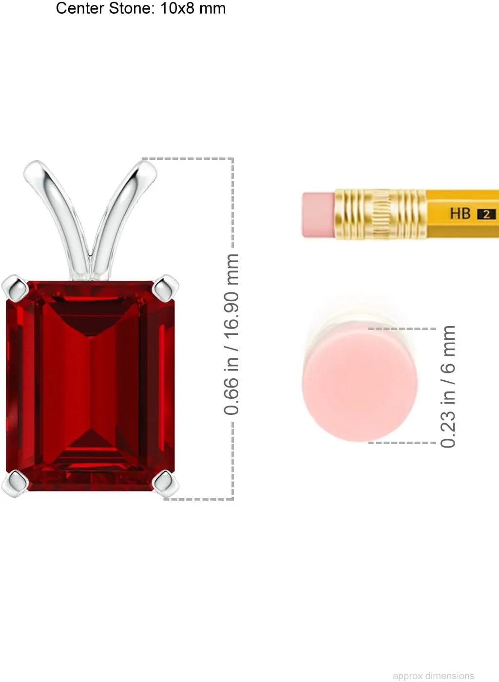 Angara Lab Grown Emerald-Cut Ruby Solitaire V-Bale Pendant in 14K Solid Gold/Platinum | July Birthstone, Birthday, Engagement, Anniversary, Wedding Jewelry Gift for Women