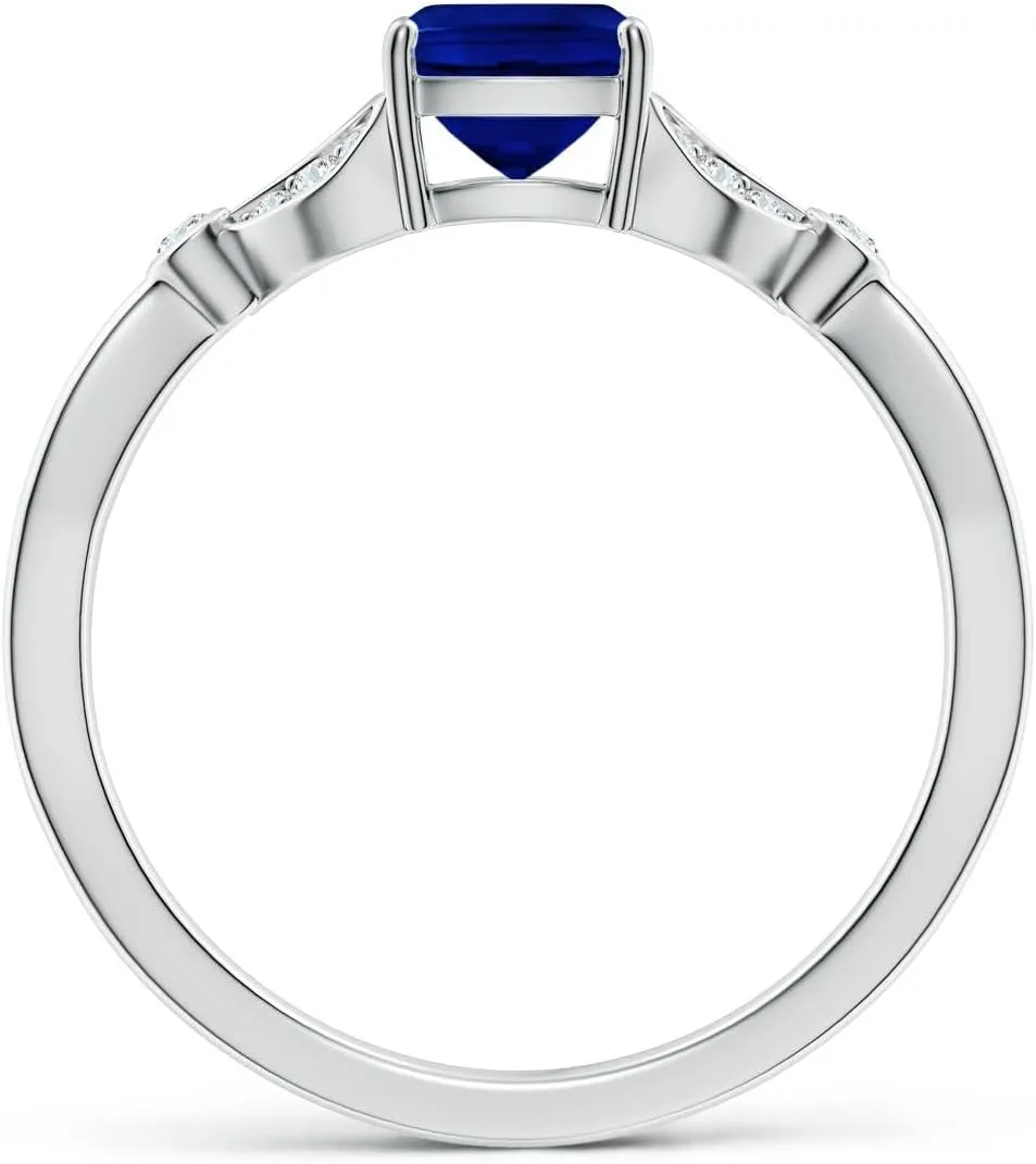 Angara Lab Grown Nature-Inspired Cushion Rectangular Blue Sapphire Engagement Ring with Leaf Motifs in 14K Solid Gold/Platinum | September Birthstone, Birthday, Anniversary Jewelry Gift for Women